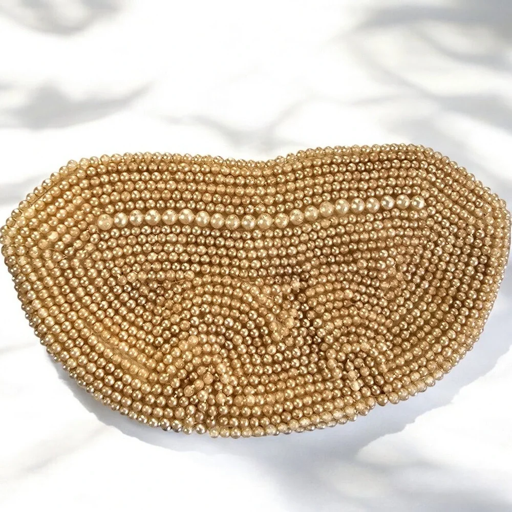 Vintage Gold Beaded Coin Purse Pouch Small Clutch Evening‎ Bag Made in Japan